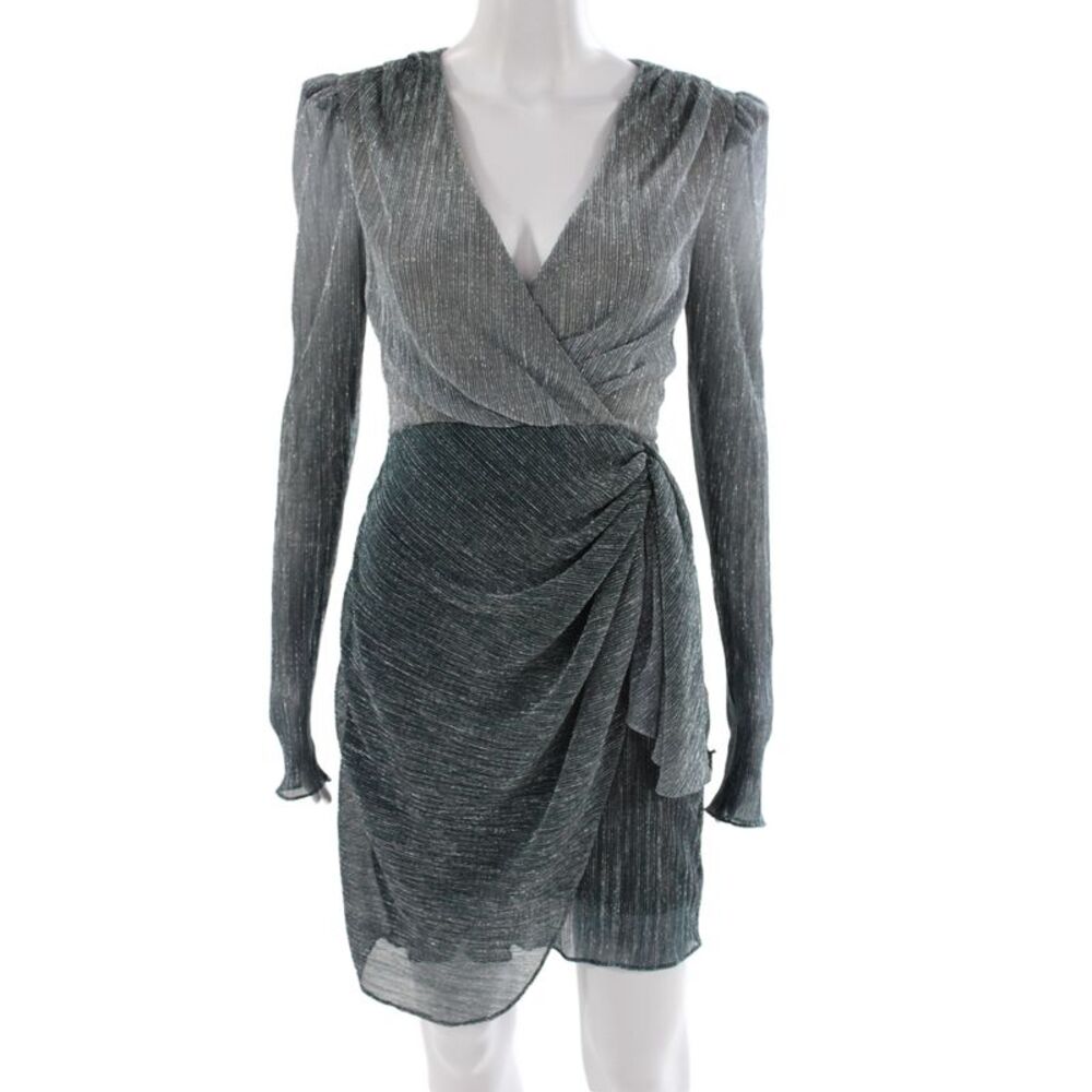 PatBO Womens Mini Striped Gray V-Neck Long Sleeve Cocktail Dress Size 6